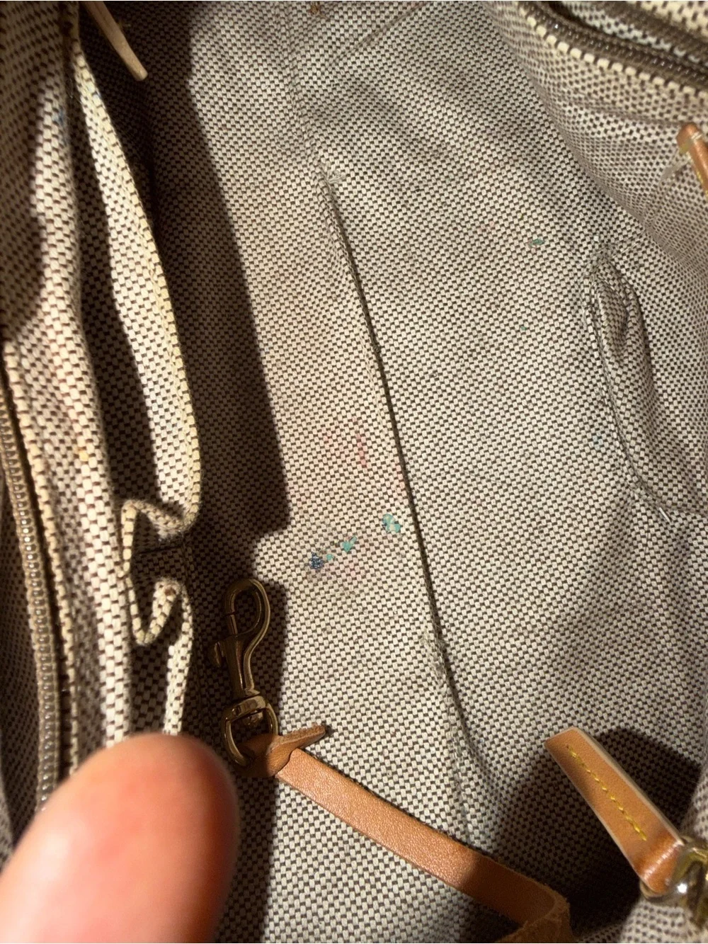 Dooney & Bourke Beige Monogram Shoulder Bag with Tan Leather Trim